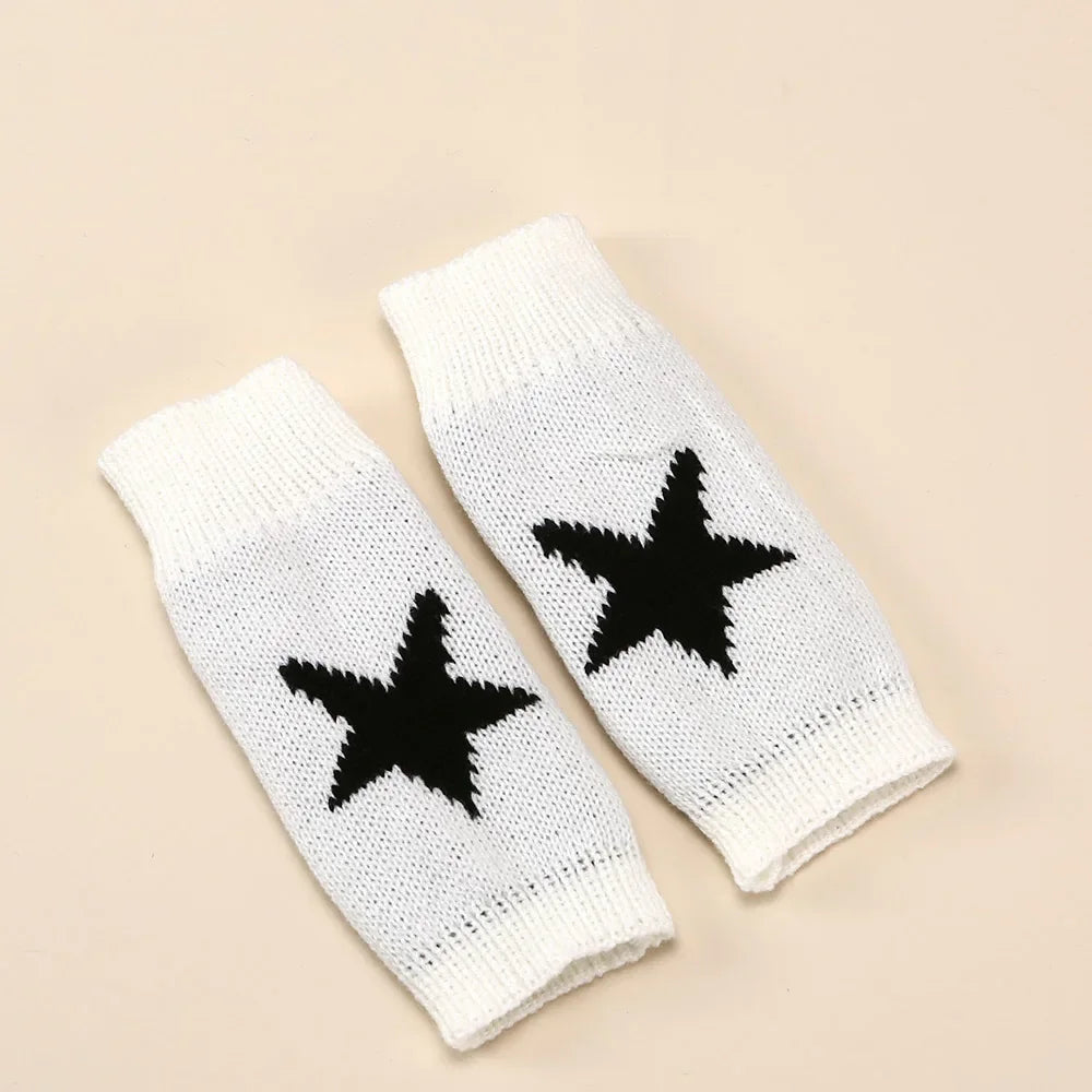 2024 Y2k Knitted Gloves Half Finger Star Gloves Winter Warm Woolen Pentagram Soft Hand Fingerless Emo Gloves Preppy Mittens