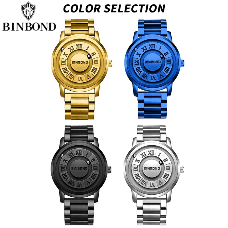 BINBOND B234 Top Luxury Men Quartz Watches Magnetic Levitation Hollow Out Stainless Steel Waterproof Men Watch Relogio Masculino