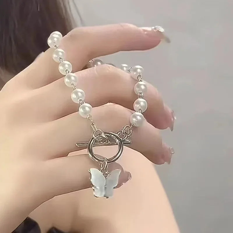Temperament Butterfly Pearl Pendant Bracelet Ladies Girl Trend Charm Bracelet Friendship Bracelets Birthday Jewelry Gift Women