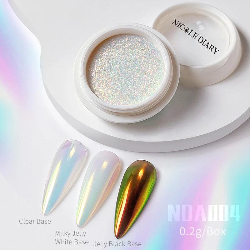 NICOLE DIARY Aurora Nail Powder White Chrome Pigment Pearl Rubbing Dust Mirror Effect Nail Art Glitter Manicure Nail Accessories