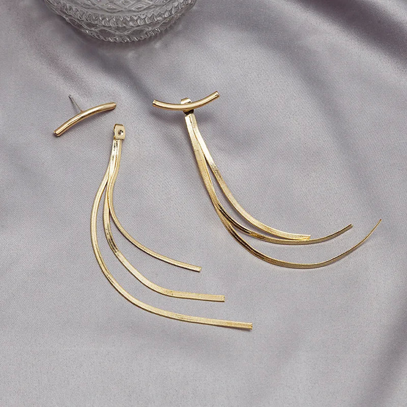 Trend Long Wire Tassel Thread Chain Climb Star Heart Beads Pendants Drop Earrings for Women Straight Hanging Ear Jewelry