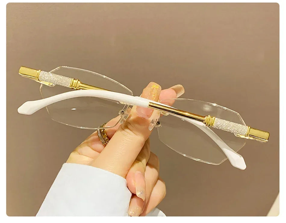 New Rimless Diamond Cutting Presbyopic Glasses Ladies Anti Blue Light Ultra Light Reading Glasses +1.0+1.5+2.0+2.5+3.0+3.5+4.0