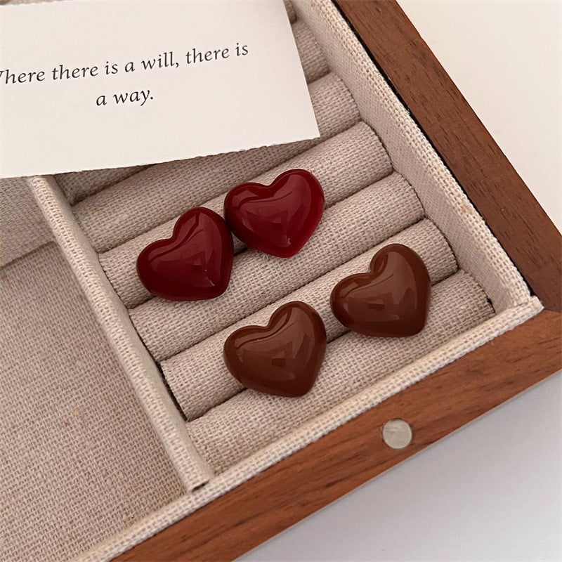 Vintage Cute Red Love Heart Stud Earrings for Women 2024 Korean Fashion Charm Wedding Bride Jewelry Accessories Anniversary Gift