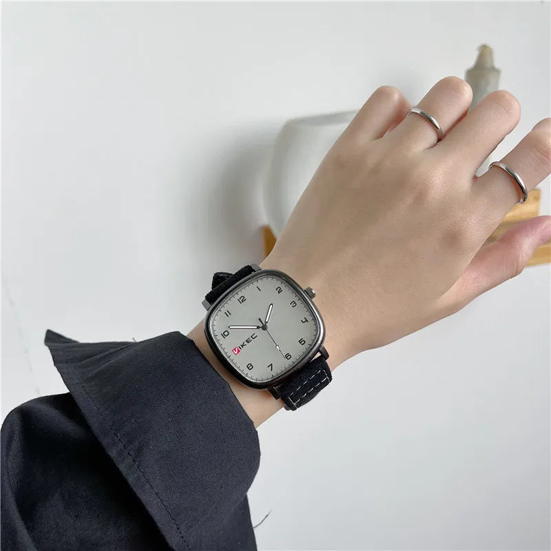 Brand Quartz Watch Youth Student Watch Vintage Square Dial Leather Belt Wristwatch Casual Fashion Men Women Gift Clock Wholesale