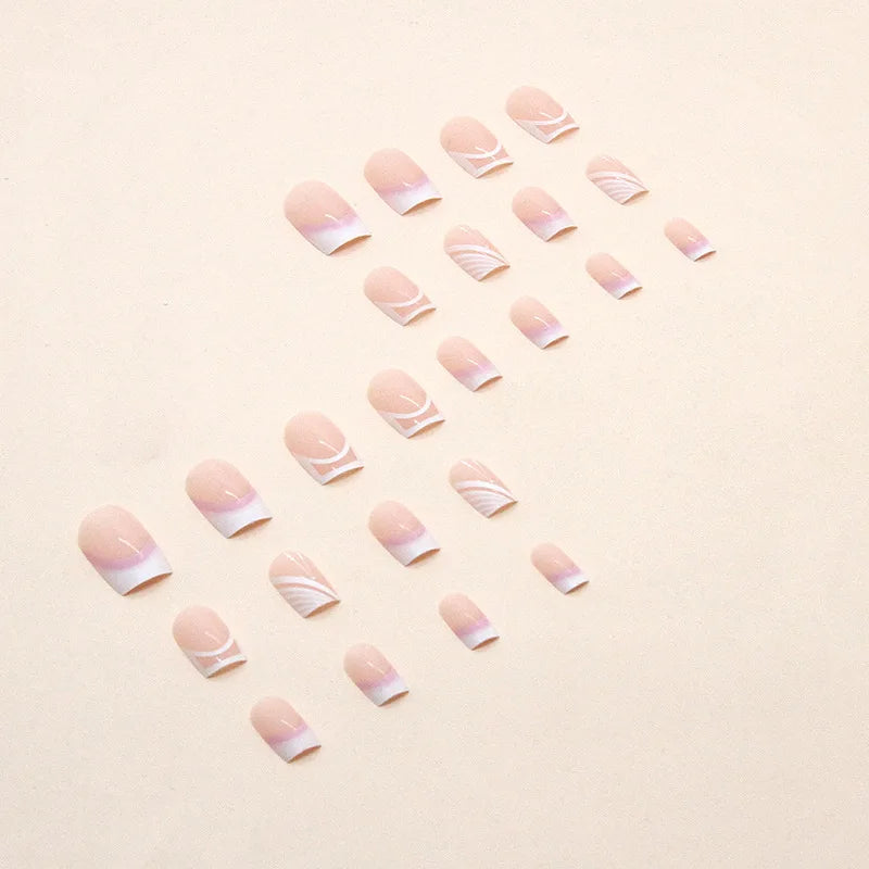 Sweet French 24 Pcs Press on Nails Pink Gradient Fake Nails Glossy Artificial Finger Manicure Reusable False Nails for Women