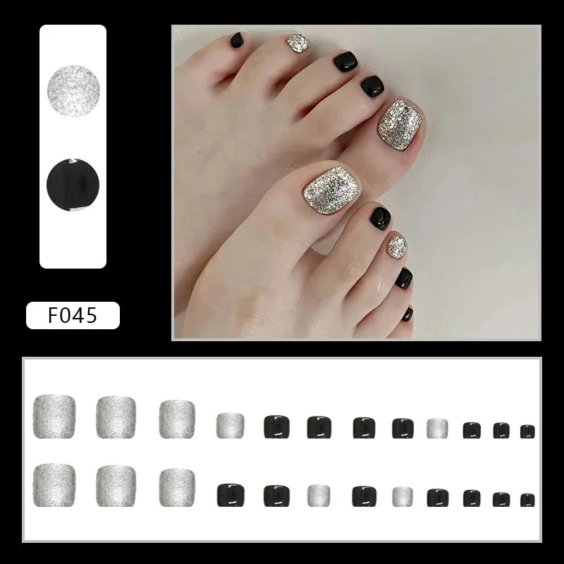 Shell Pattern Press on Nails Fake Nails Tips with Sticker False Toenail Design Butterfly Lovely Girl False Toenail