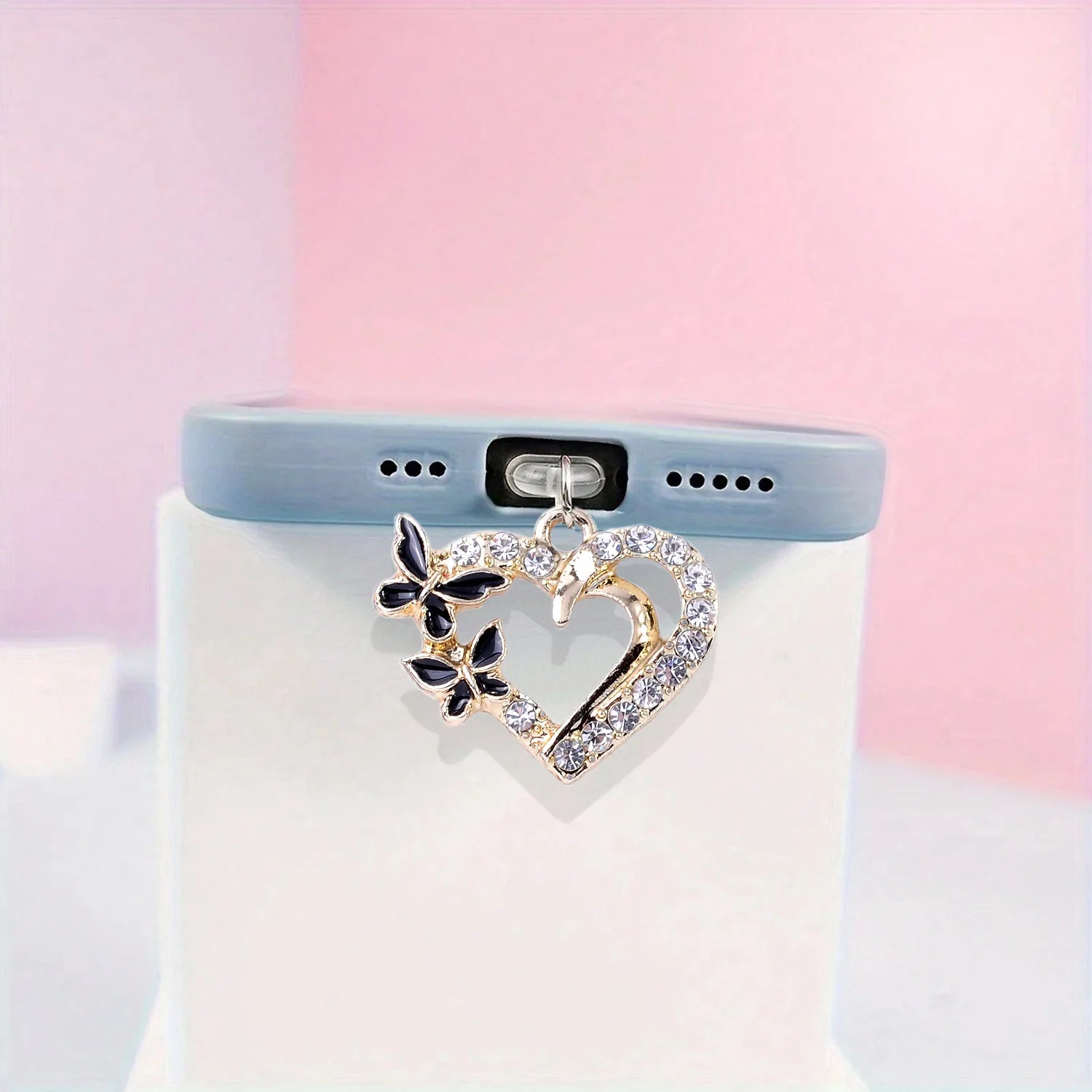 Mobile Phone Dust Plug Pendant New Butterfly With Artificial Pearls And Diamonds Accessory Decoration For iPhone Type-c Port