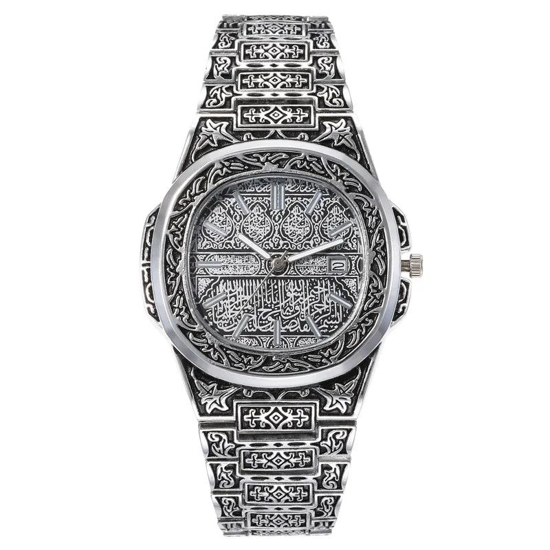 Fashion Luxury Brand High Quality Men Quartz Watches Vintage Flower Pattern Carving Wristwatch Full Stainless Steel Relogio Saat