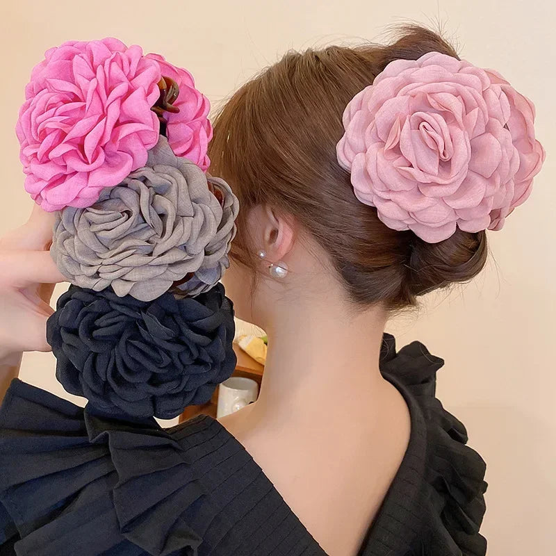 New Solid Color Fabric Flower Hair Claws for Women Fashion Light Luxury Shark Clips French Elegant Temperament Hair Accessories