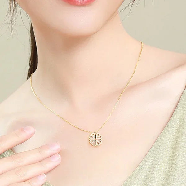 1/2PC Unique Heart Shaped Four Leaf Clover Pendant Necklace Silver Gold Jewelry Zircon Love Clavicle Chain Gifts Openable