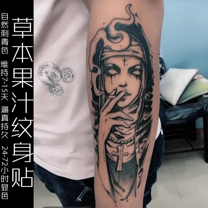 Herbal Juice Nun Temporary Tattoo Art Fake Tattoo Lasting Tatoo Sticker Arm Goth Women Waterproof Stickers Tatuajes Temporales
