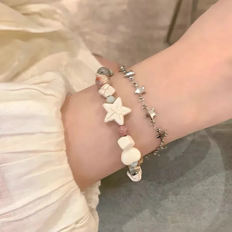 Women Summer Dopamine Sweet Cool Rhinestone Stars Bracelets Cute Cartoon Black Cat Heart Beads Bracelet Fashion Jewelry Gifts
