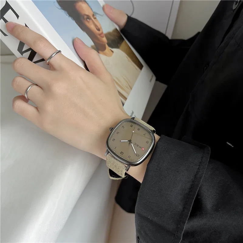Brand Quartz Watch Youth Student Watch Vintage Square Dial Leather Belt Wristwatch Casual Fashion Men Women Gift Clock Wholesale