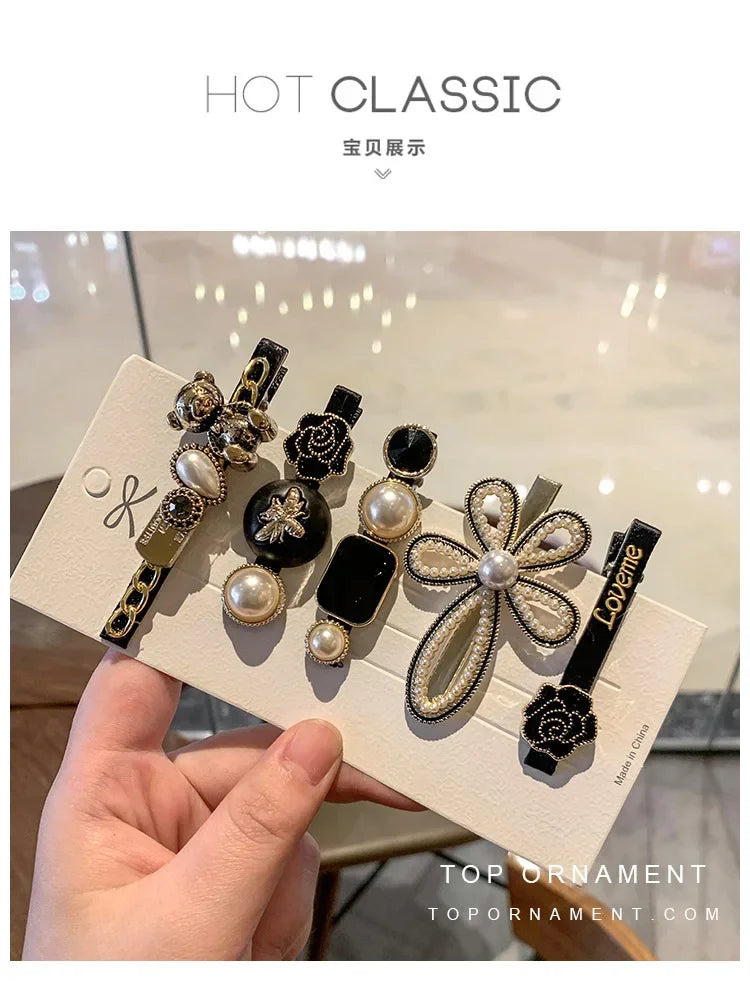 5pcs Women's Hairpin Side Hair Clip Set Designer Pearl Headwear Bangs Hairpin Headpiece Hair Accessories Hairwear Duckbill Clip