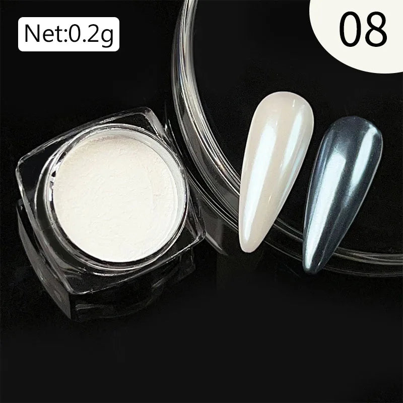 NICOLE DIARY Aurora Nail Powder White Chrome Pigment Pearl Rubbing Dust Mirror Effect Nail Art Glitter Manicure Nail Accessories