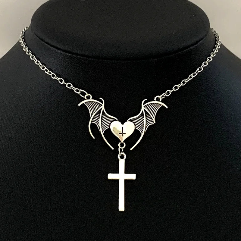 Goth Mysterious Dark Coffin Drop necklace Jewelry Blood Rose Heart cross Bat Skull Angel Charms Vintage necklace for Women gift