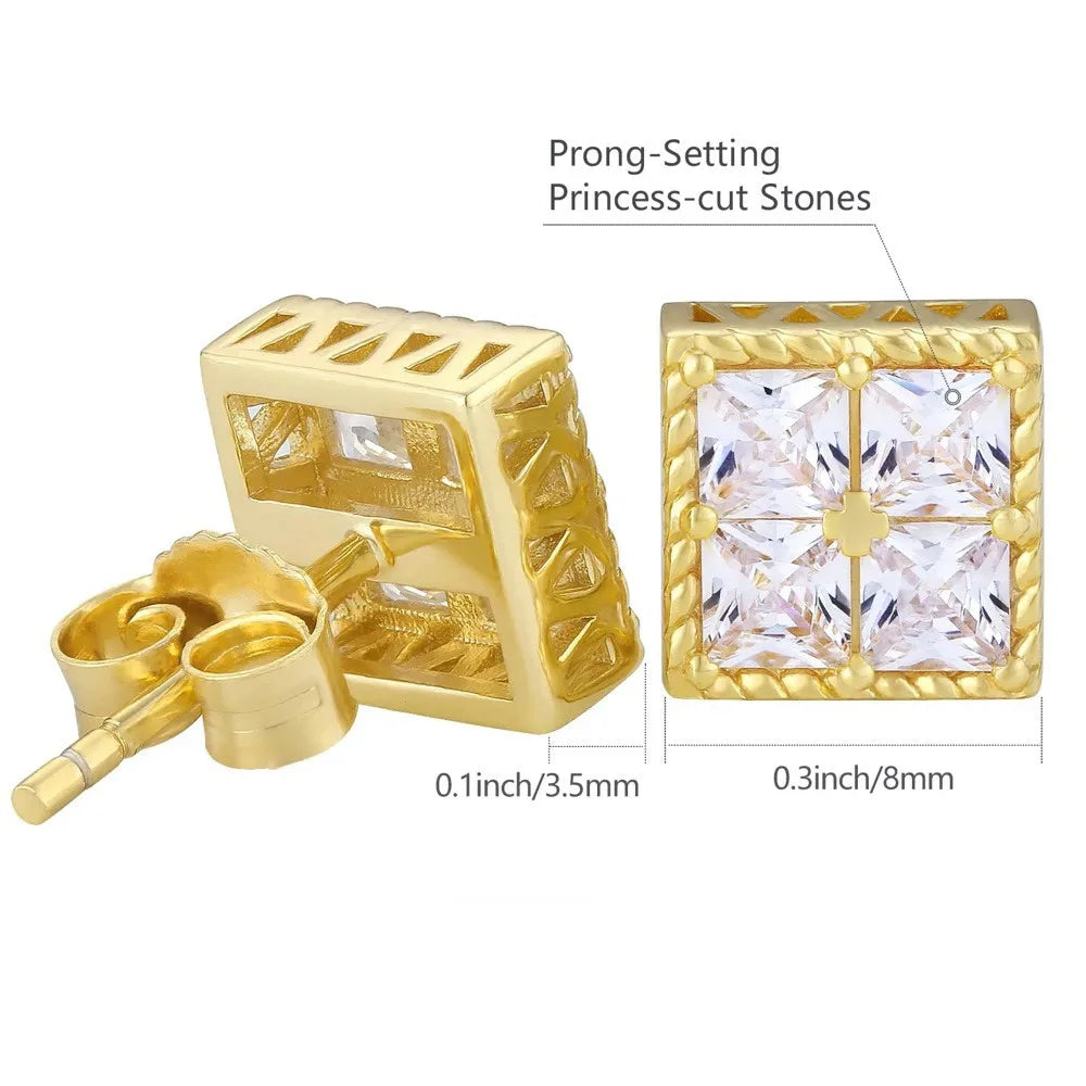 Popular Gold Color Earrings For Men Women Square Silver Color Cubic Zirconia Earings Charm Daily Wear Jewelry Push Back  OHE150