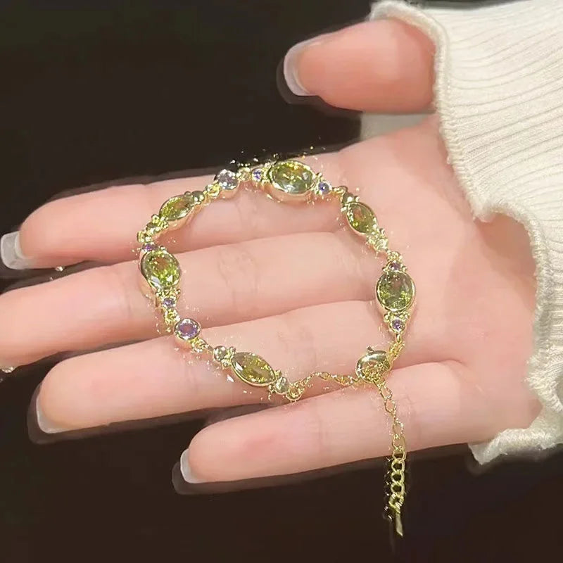 Simple Green Crystal Bracelet Fashion Korean Style Delicate Bracelet Jewelry Women for Commuting