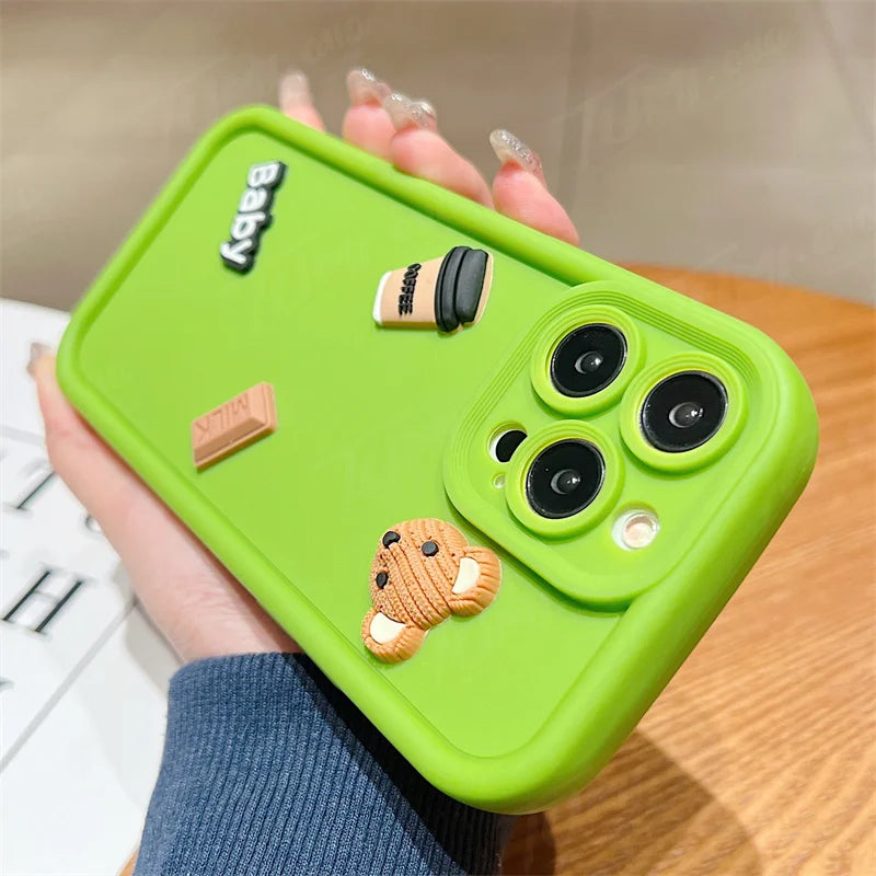 Coffee Bear Shockproof Soft Phone Case For iPhone 15 14 13 12 11 Pro Max X XR 7 8 Plus Candy Liquid Silicone Bumper Back Cover