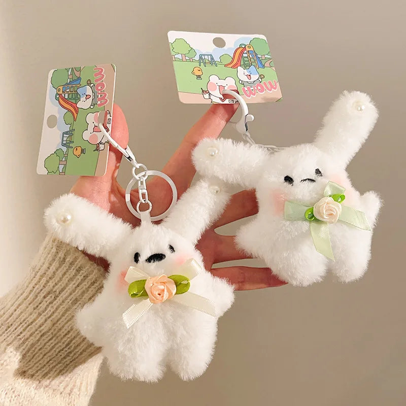 1Pc Kawaii Rabbit Plush Keyring Ornament Lovely Plush Animal Bowknot Keychain for Women Girls Versatile Bag Charm Pendant Gifts