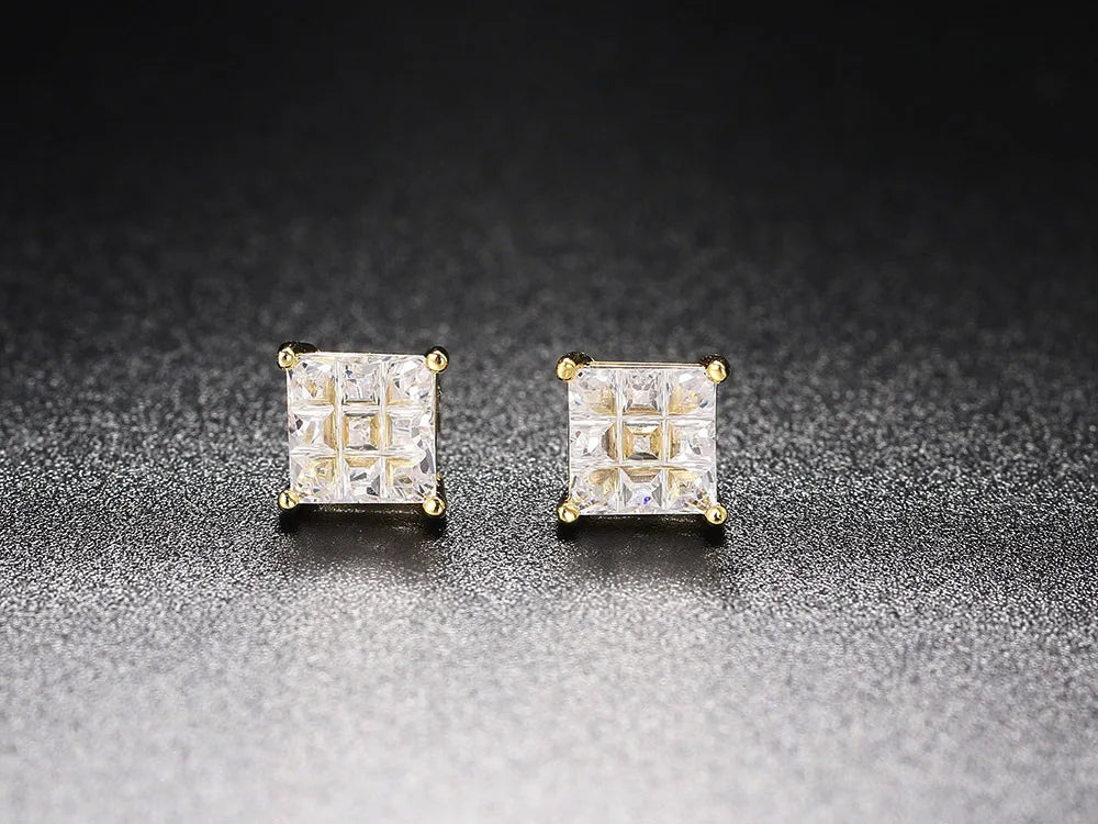 Hippie Sparkling Square Zirconia Earrings For Women Punk Gold Color Plated Charm Earings Gift Hiphop Jewelry Accessories OHE108