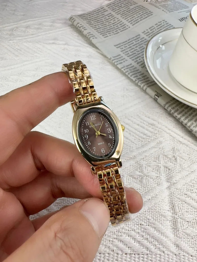 Brand Oval Watches for Women Ladies Gold Steel Strap Quartz Watch Simple and Fashionable Quartz Wristwatches Dropshipping