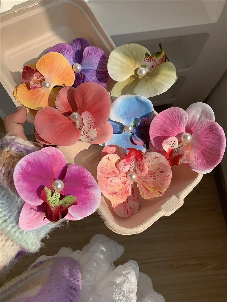 Phalaenopsis Pearl Hair Clip Flower Hairpin Orchid Butterfly Hairs Clip Hair Accessories Hair Styling Tools Bow Flower