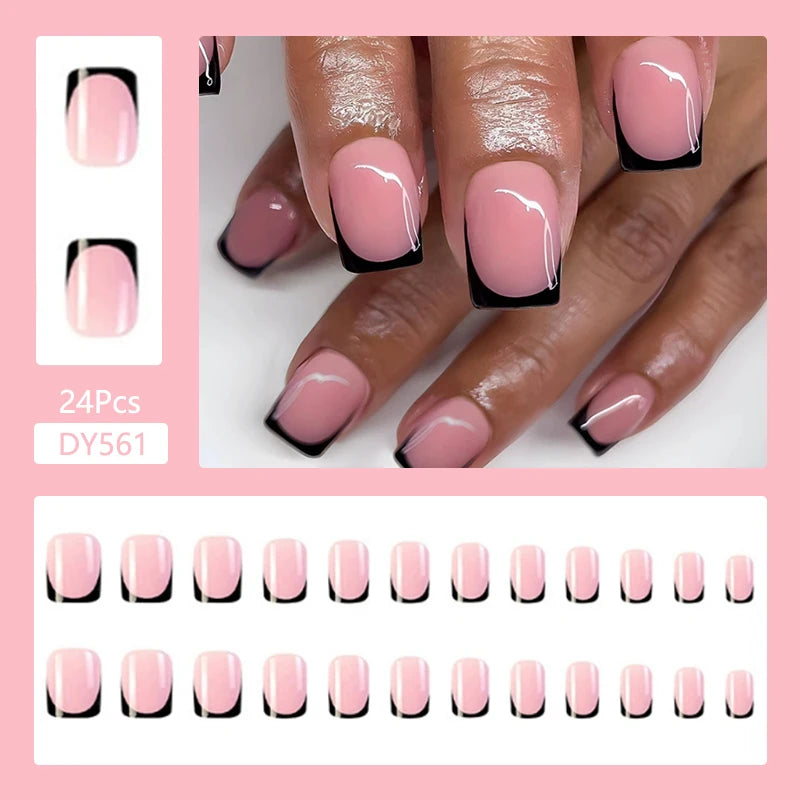 24Pcs/Set Cute and Playful Wearing False Nails French Design Fresh Press on Nail Art Removable Fake Nails