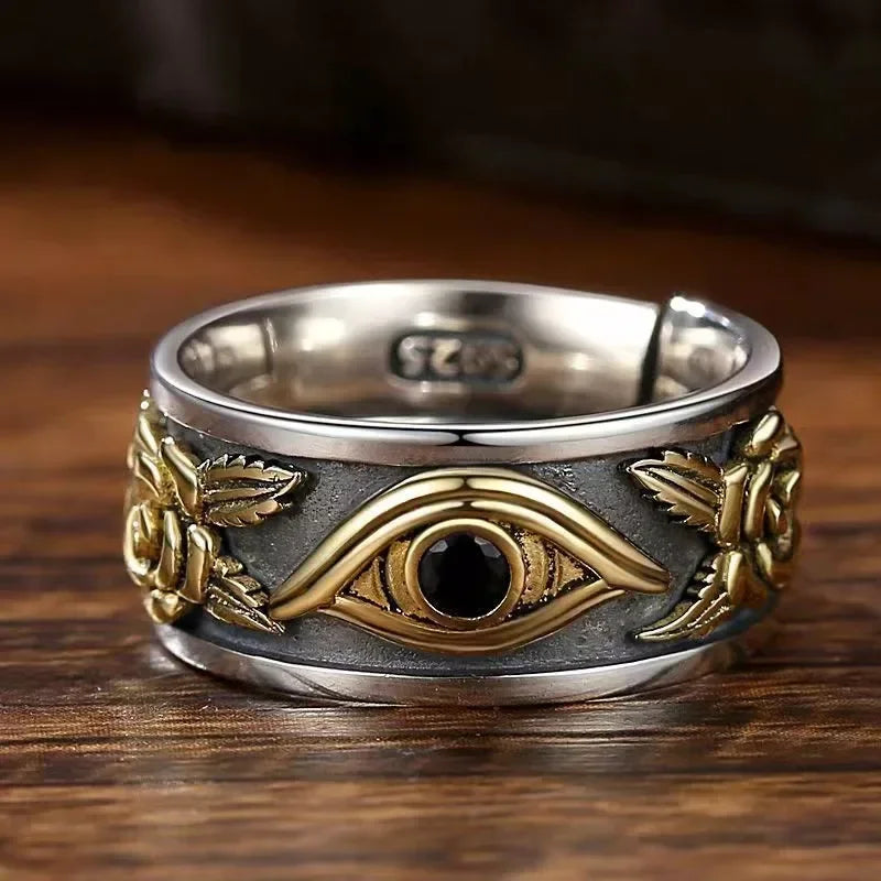 Egyptian Eye of Horus Open Ring Retro Pharaoh Totem Adjustable Ring Men\'s Hip Hop Punk Trend Amulet Jewelry