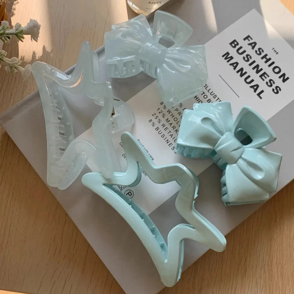 Cream Blue Starfish Bowknot Hair Claw Fashion Lady Star Hairpins Beach Vacation Hair Clips for Girls Ornament Hair Accessories