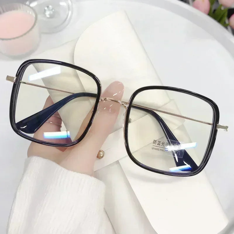 Woman Large Square Frame Glasses Ins Girl Fashion Transparent Reading Glass High-definition Anti-blue Light Computer Eyeglasses