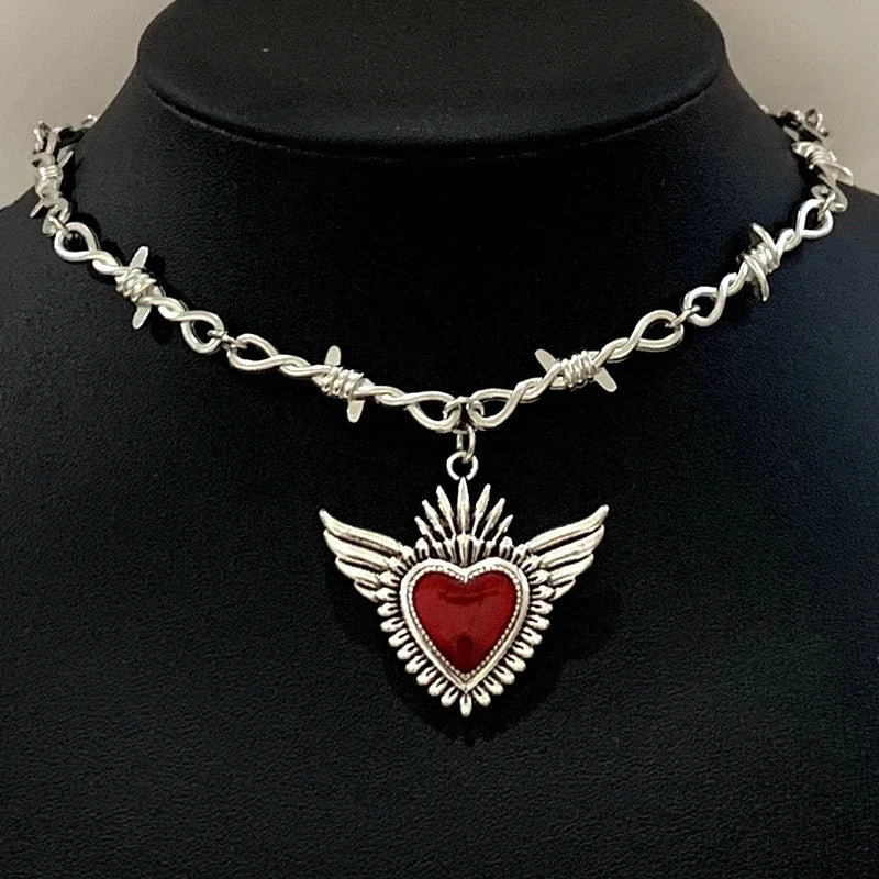 Sacred Heart necklace, small wire necklace, women's hip-hop, gothic, punk style, barbed wire, small thorn chain necklace, gift