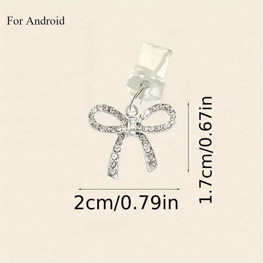 Phone Dust Plug Cute Bow Diamond Phone Accessory Pendant Decoration For IPhone Type-C Charging Interface