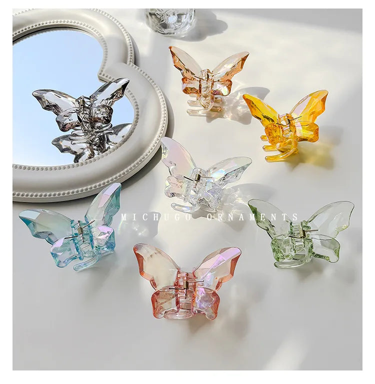 Crystal Butterfly Mermaid Hair Claw Girls Back Head Clamp Clip Transparent Large Hair Clips Hairpins Headdress Hair Accessories