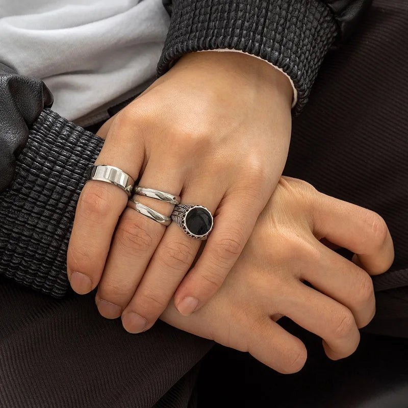 6Pcs/Set Vintage Silver Color Skeleton Skull Rings Set For Men Women Punk Gothic Metal Geometric Knuckle Ring Jewelry Anillos