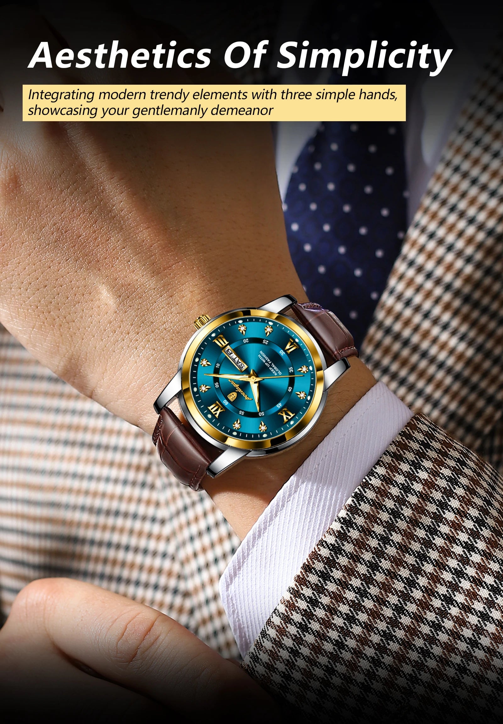 POEDAGAR Luxury Business Men Watch Waterproof Luminous Week Date Man Wristwatch High Quality Leather Sports Men's Quartz Watches