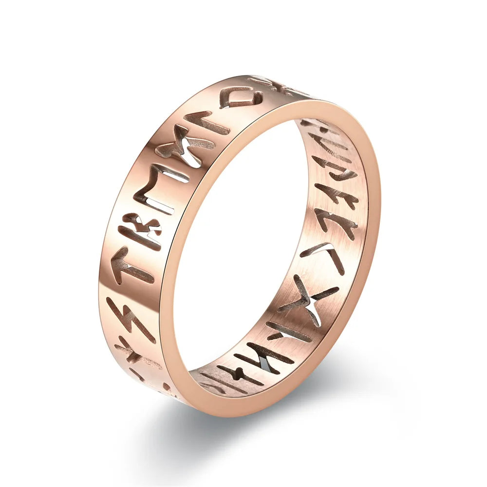 2025 New Stainless Steel Hollow Out Ring for Men Women Fashion Hollow Rune Design Finger Anillo Antiestres Anxiety Rings