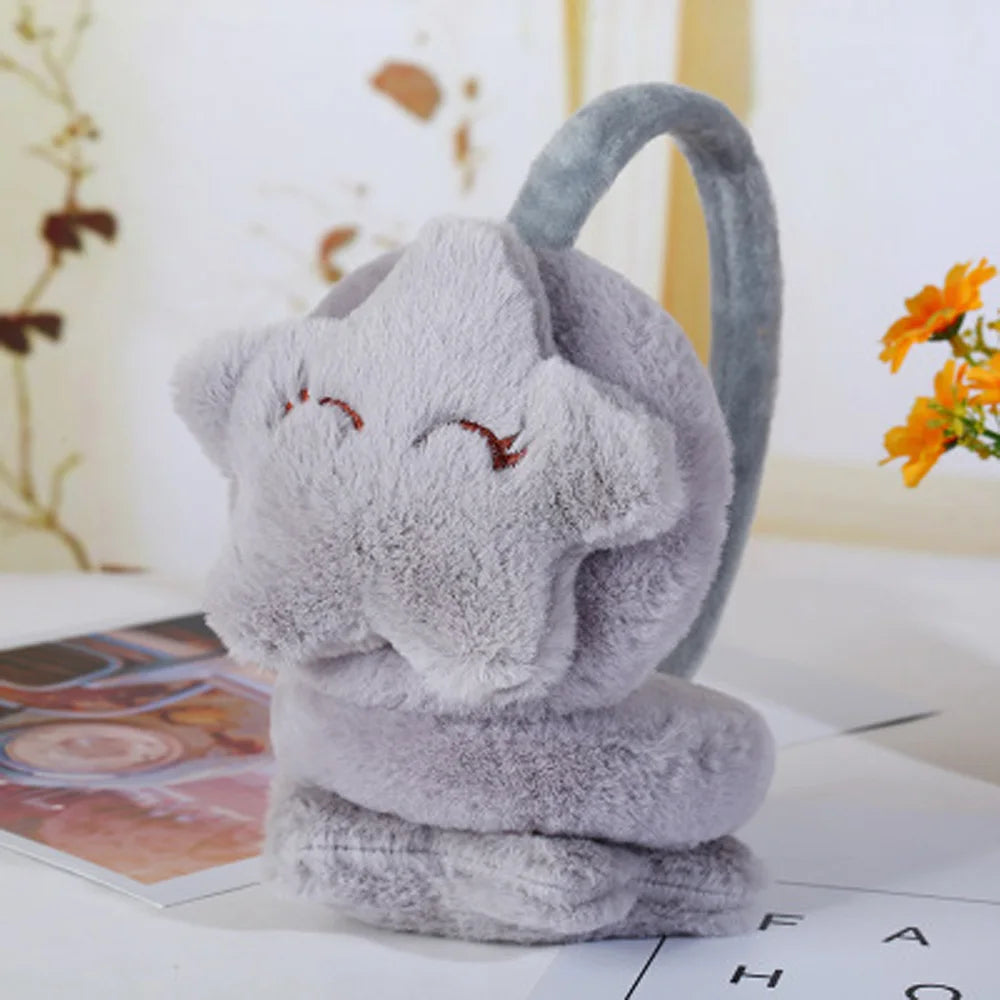 Winter Outdoor Star Smiley Face Plush Earmuffs Accessories Soft Thick Warm Ear Cover Solid Headphone Earlap for Boys Girls