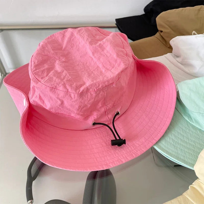 Fashion Bow Embroidery Quick Dry Bucket Hat Summer Hiking Camping Caps Wide Brim Fordable Sunscreen Y2K Hats Girl Women