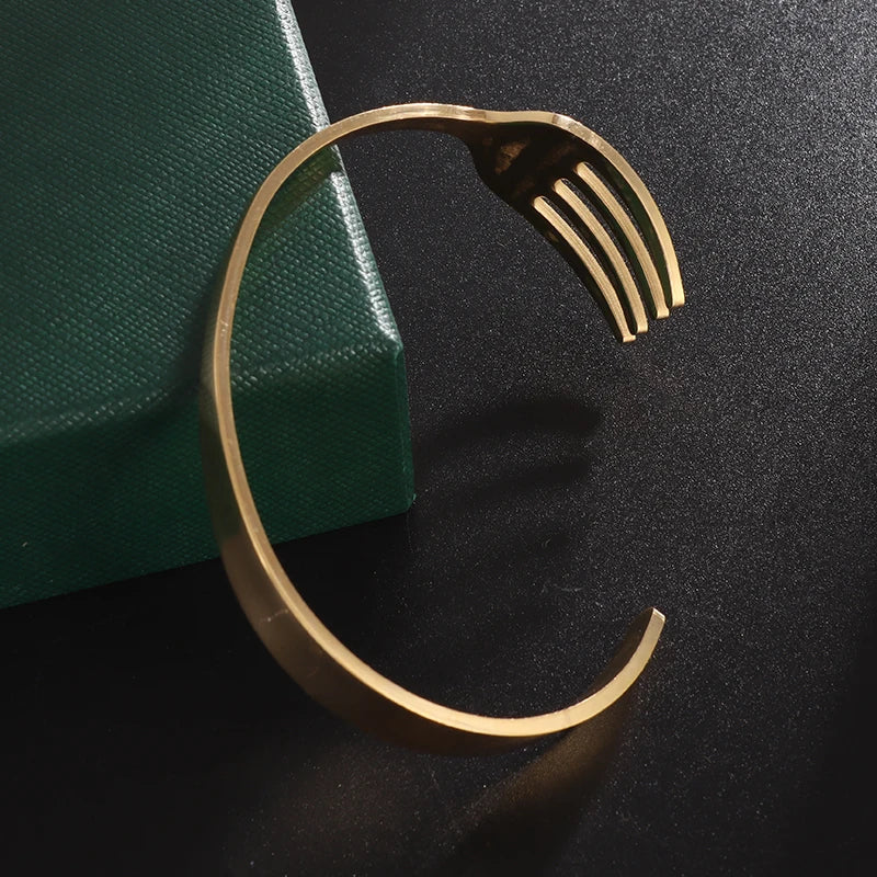 Creative Design Cutlery Knife Fork Men Bangles Women Stainless Steel Friendship Arm Cuff Open Bracelet Fun Trend Jewelry
