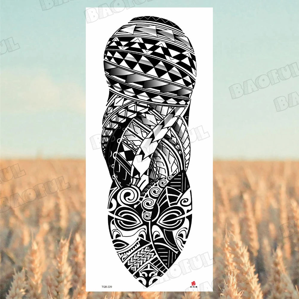 Arm Sleeve Temporary Tattoos For Women Men Realistic Wolf Lion Rosette War Maori Flower Fake Tattoo Stickers Sexy Thigh Tatoos