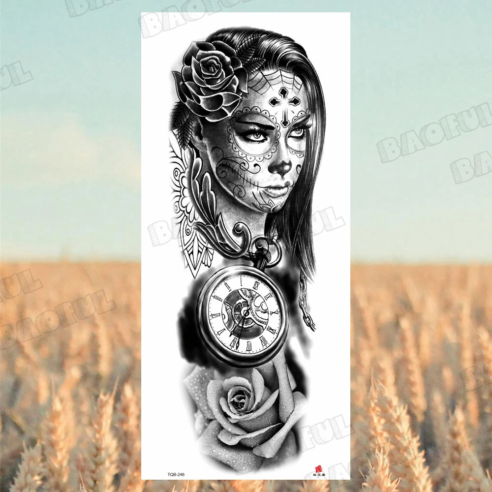Arm Sleeve Temporary Tattoos For Women Men Realistic Wolf Lion Rosette War Maori Flower Fake Tattoo Stickers Sexy Thigh Tatoos