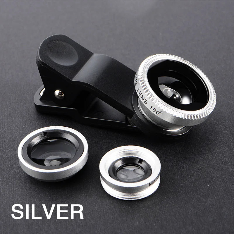 3 in 1 Fisheye Lens 0.67X Wide Angle Micro Camera Lens for iPhone Angle Zoom Fish Eye Len on Smartphone Lenses with Phone Clip