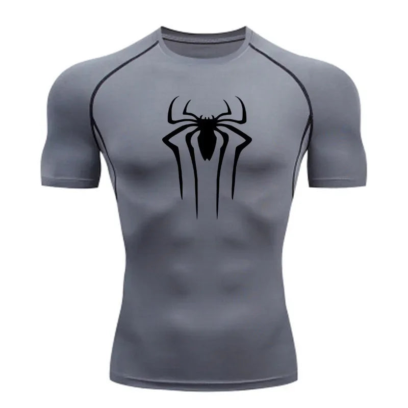 New Compression Shirt Men's Spider Print Fitness Gym Sport Running T-Shirt Rashgard Tops Quick Dry Short Sleeve T-Shirt For Men