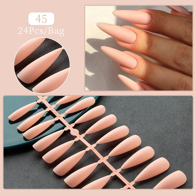24Pcs Natural Nude French Wearable False Fake Nail Tips Square Head Full Cover Nails Gel Press On Detachable Finished Fingernail