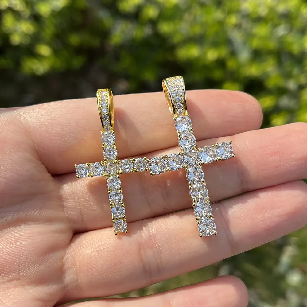 Cross Iced Out Pendant Necklace For Men Hip Hop Delicate Gold Color Cuban Rope Rapper Homme Chain on Neck Accessories OHP145