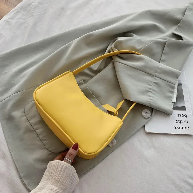 New PU Leather Women's Handbags Solid color Underarm Bag Fashion Armpit Shoulder Bag Simple Design Girls Small Shoulder Bags