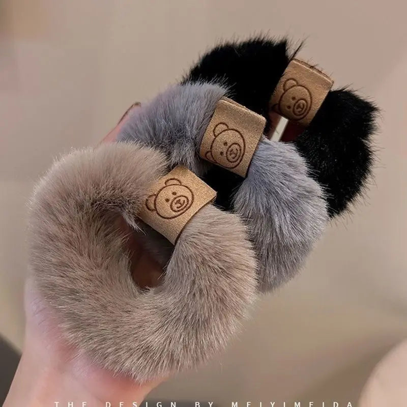 Autumn and Winter Plush Cute Bear Towel Ring Hair Tie Korean Style Hair Accessories Headband Thick High Elastic Hair Rope