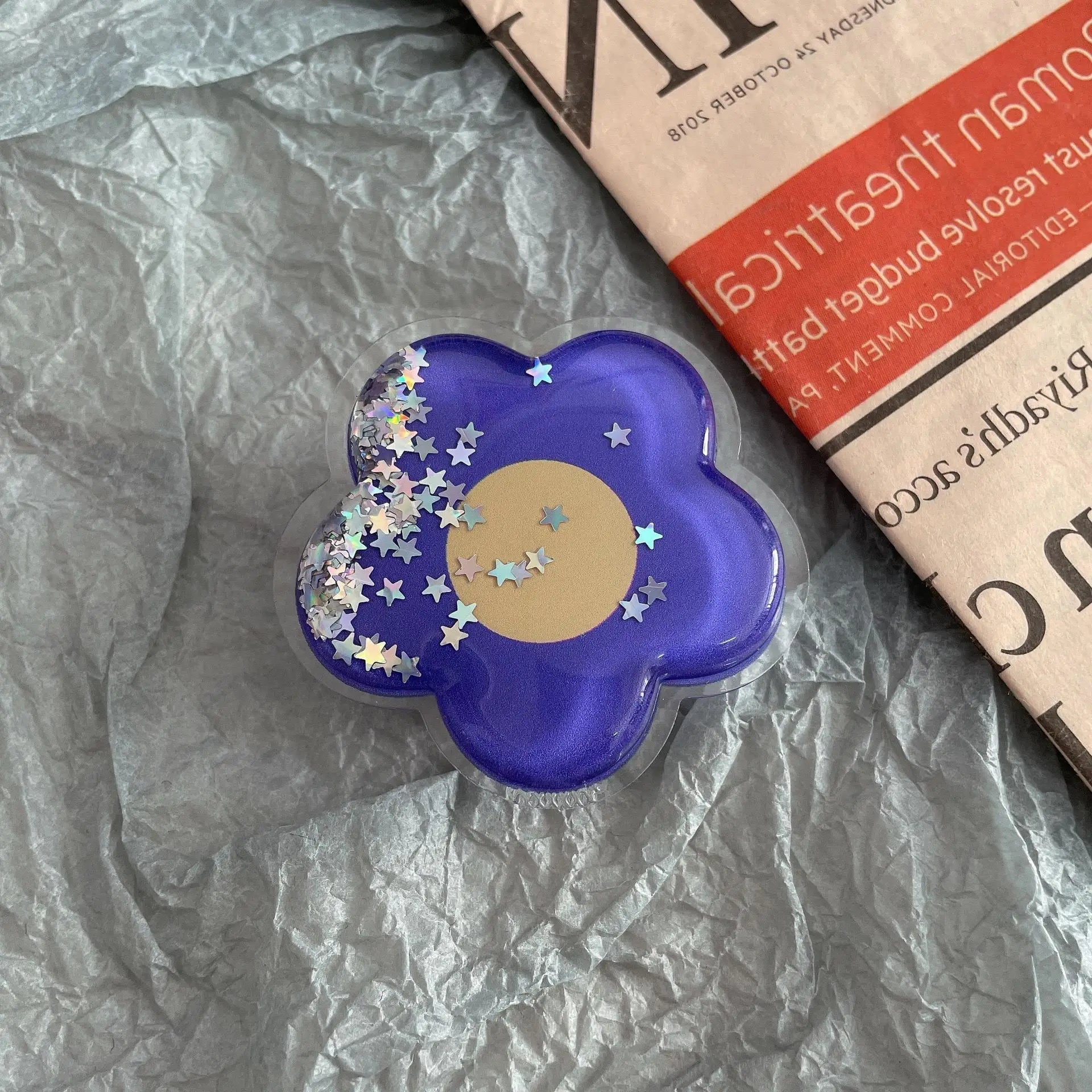 Cartoon Glitter Flowers Liquid Quicksand Phone Grip Stand Holder For iPhone Samsung Huawei Xiaomi Universal Finger Ring Bracket