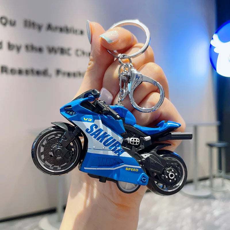 Cartoon Mini Motorcycle Keychain Exquisite Car Motorcycle Keychain Backpack Pendant Key Ring Accessories